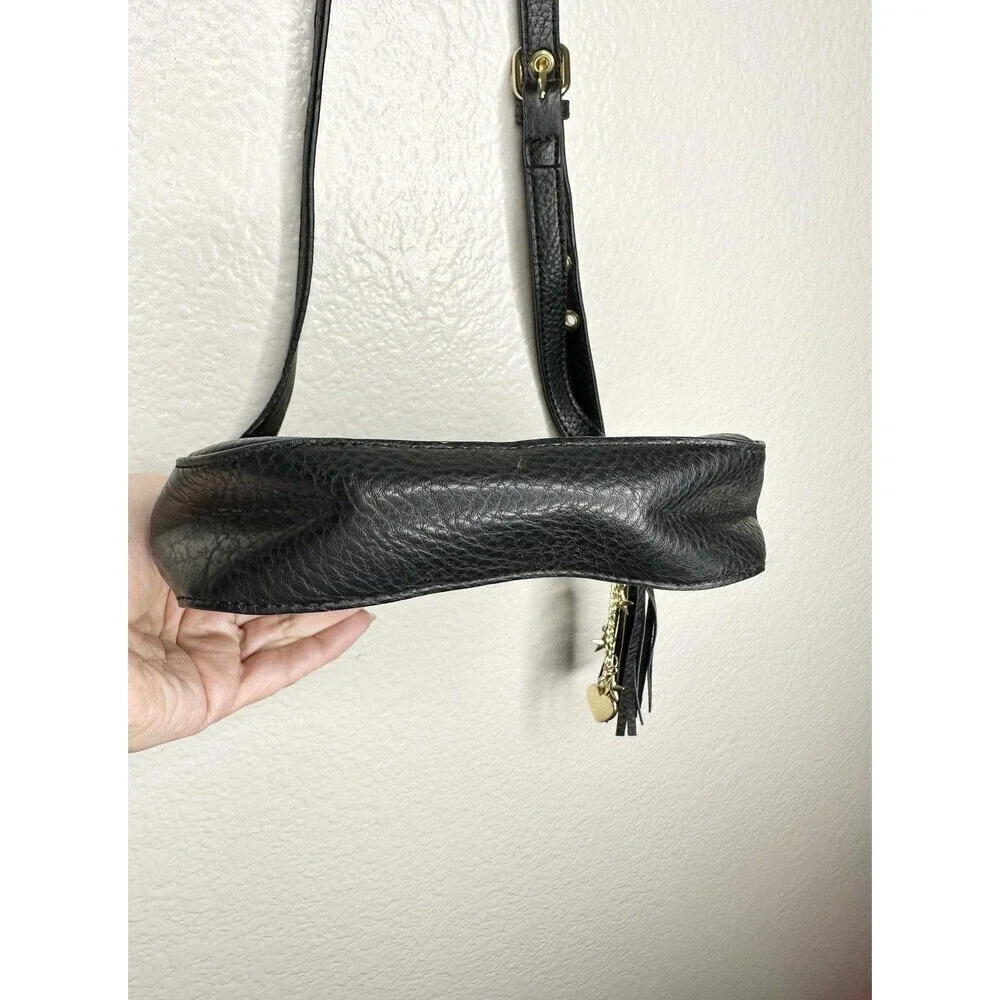 Juicy Couture Crossbody Bag Womens Small Black Faux Leather Tassel Mirror Charm